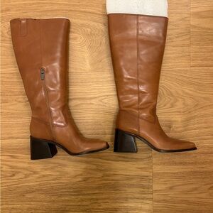 Vince Camuto Sangeti Brown Leather Wide Calf Knee-High Boots